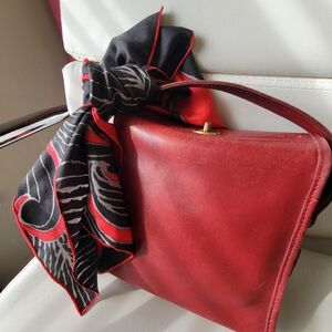 Vintage Black & Red Abstract Pattern Scarf ~ Swirl Wave Pattern ~ Well-Loved!